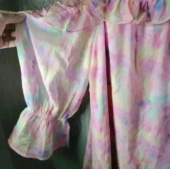 NWT Andre by Unit pastel tye-dyed off the shoulder lined dress in size Large. - Picture 6 of 9